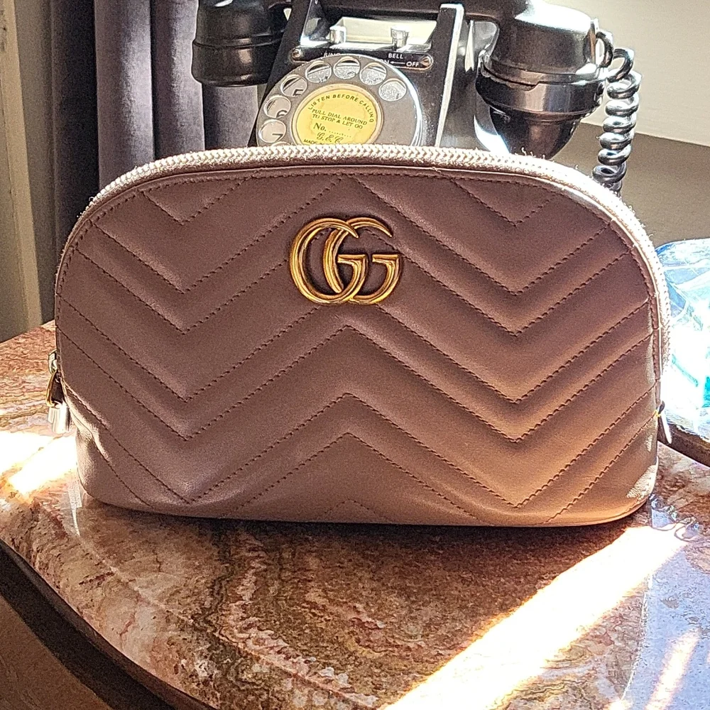 Gucci Calfskin Matelasse‎ GG Marmont Large Cosmetic Case Porcelain Rose
